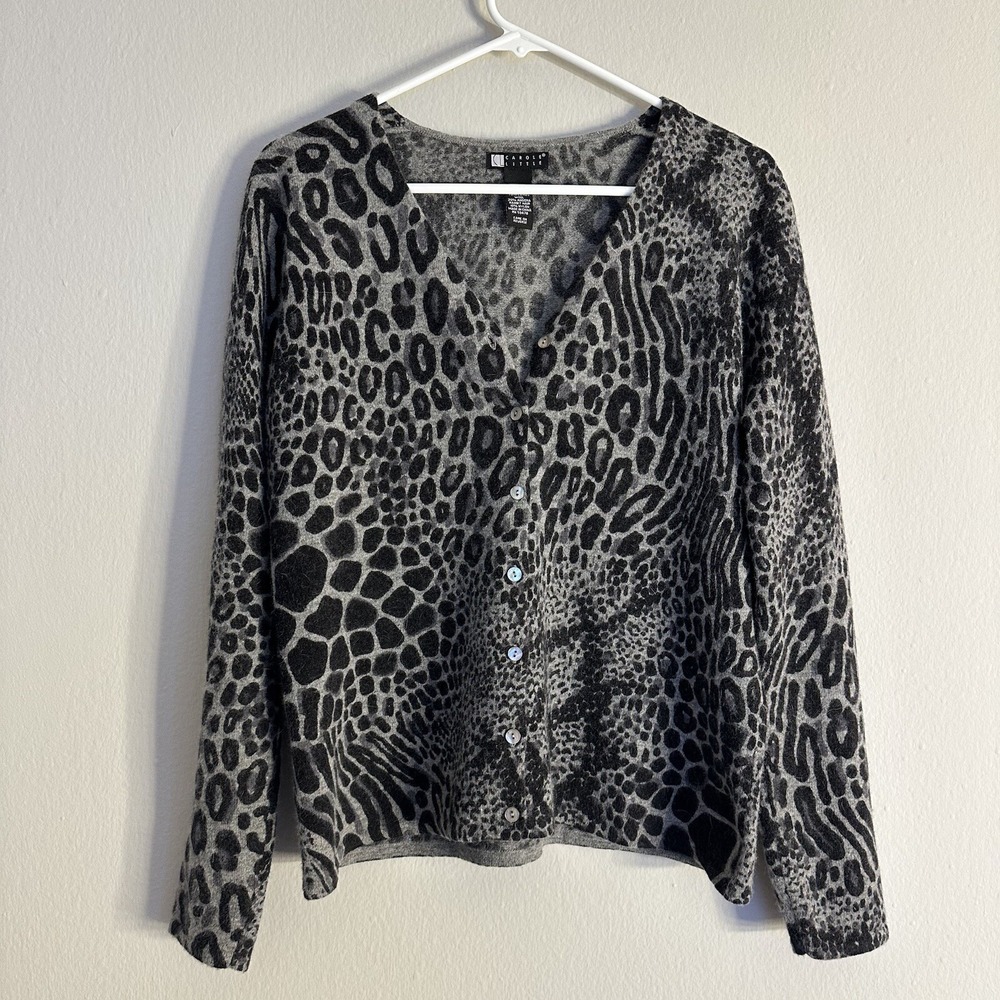 Carole Little Lambs Wool Angora Rabbit Hair Long Sleeve Womens Button Cardigan L